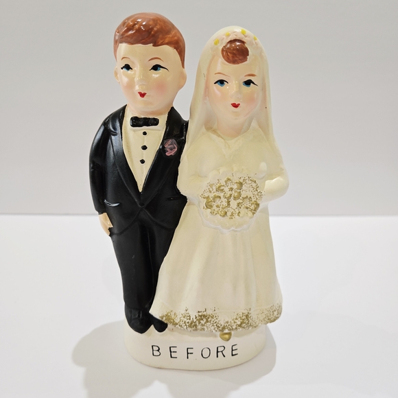 Other - Vintage Before & After Bride & Groom Ceramic Bank Cake Topper Japan 6.5" Cute!